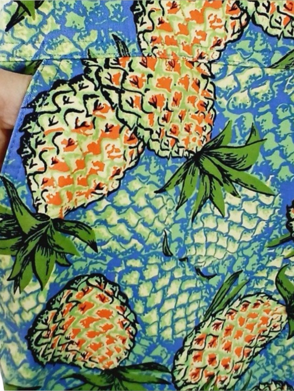 Talbots Pineapple Print Skirt Women's Blue Green Yellow Size 4 Stretch Cotton - Picture 10 of 10